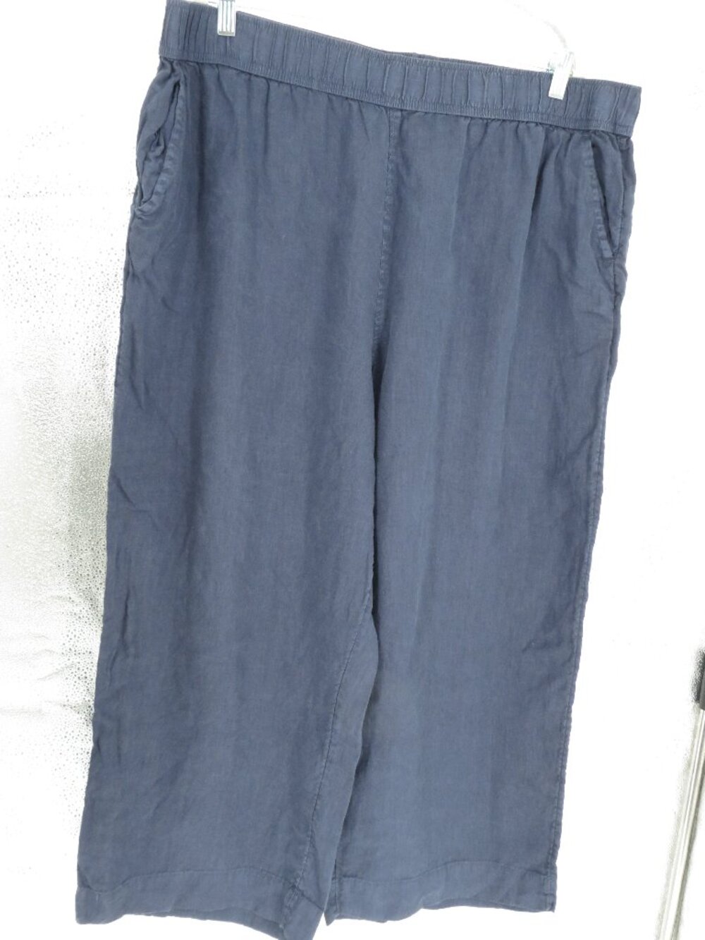 Tahari Linen Pants 2X Slate Blue Elastic Waist Pull On Plus Size Wide Leg Beach
